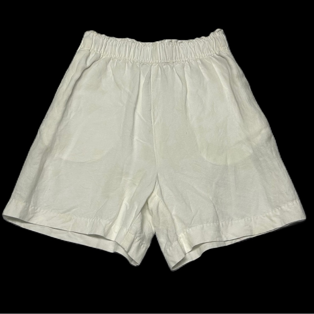 H&M White Linen Shorts Size XS High Waist Pull On Pockets Clean Girl Beach